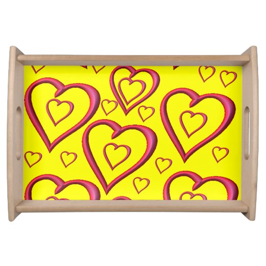 Coeurs rouges blancs de jour de Valentines servant Plateau