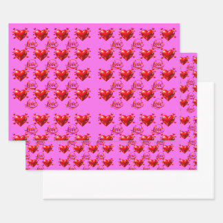 Cœurs Rouges Brillants et Papier à Emballer Rose R