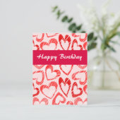Coeurs rouges et blancs Carte postale Anniversaire (Debout devant)