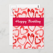 Coeurs rouges et blancs Carte postale Anniversaire (Devant / Derrière)