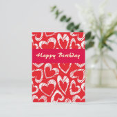 Coeurs rouges et blancs Carte postale Anniversaire (Debout devant)