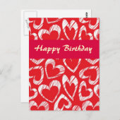 Coeurs rouges et blancs Carte postale Anniversaire (Devant / Derrière)