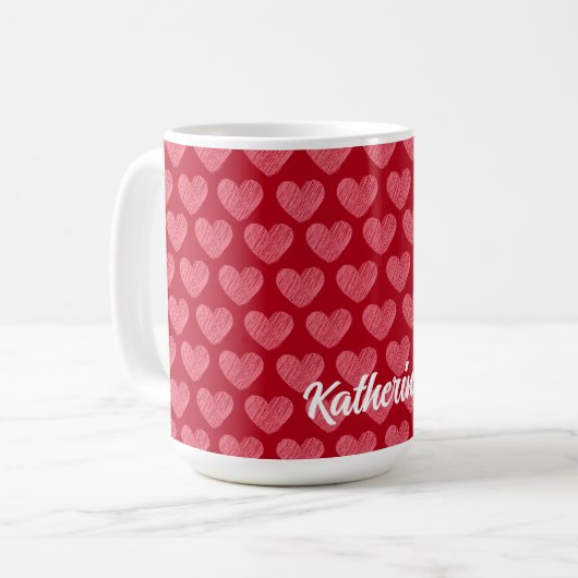 Coeurs rouges et roses personnalisés Mug Nom perso (Devant gauche)