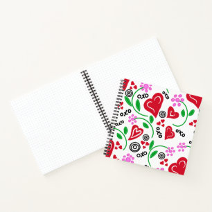 Coeurs rouges Fleurs roses Hugs Sketchbook Journal