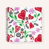 Coeurs rouges Fleurs roses Hugs Sketchbook Journal (Devant)