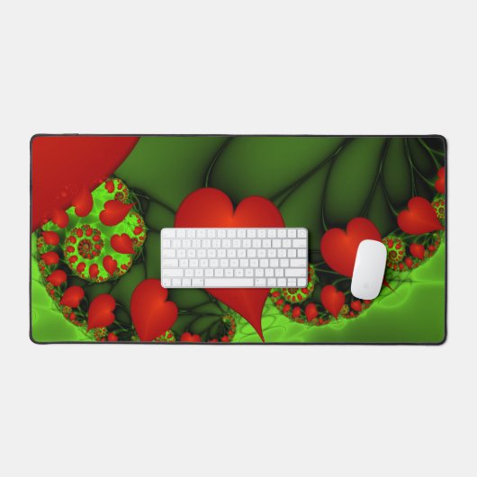 Coeurs rouges Lime vert Moderne Art Abstrait fract (Clavier et souris)