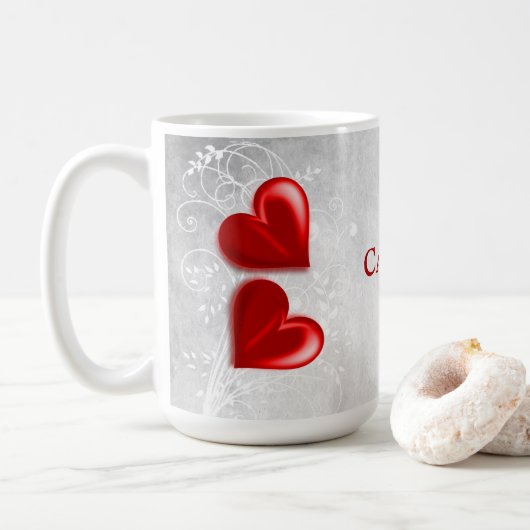 Coeurs rouges Mug café personnalisé (Avec donut)