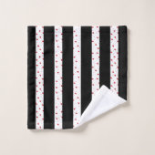Coeurs rouges rayures verticales noir et blanc (Gant de toilette)