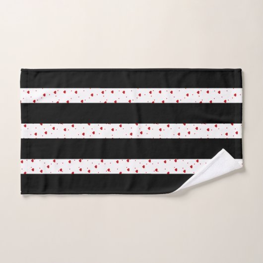 Coeurs rouges rayures verticales noir et blanc (Serviette à main)