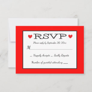 Cœurs rouges RSVP Mariage / Fête - Noir, Blanc Rou