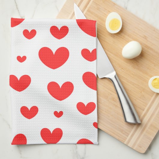 Coeurs rouges Serviettes de cuisine (Quart Plié)