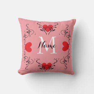Coeurs rouges sur Coussin rose HAMbyWG