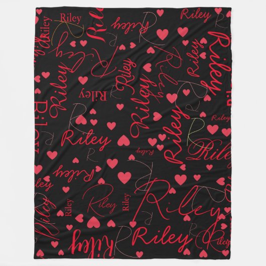 Coeurs rouges sur une couverture noire avec nom (Devant)