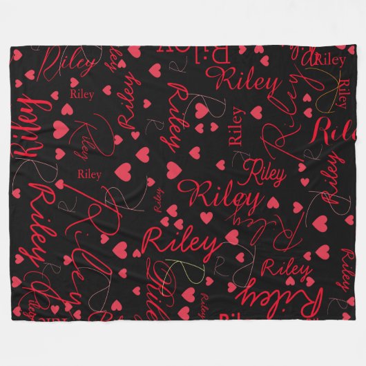 Coeurs rouges sur une couverture noire avec nom (Devant (Horizontal))