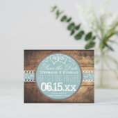 Coeurs Rustic Wood Blue Enregistrer la date Cartes (Debout devant)