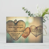 Coeurs rustiques en bois - Faire-part de mariage (Debout devant)