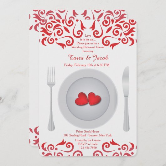 Coeurs sur des invitations d'un dîner de (Devant / Derrière)
