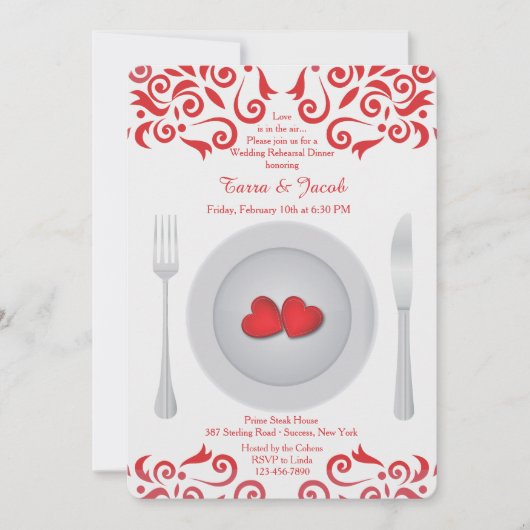 Coeurs sur des invitations d'un dîner de (Devant)