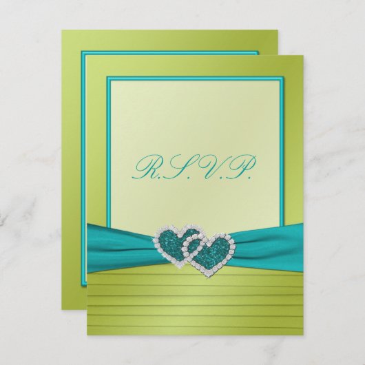 Coeurs sur Plis de citron vert avec carte R.S.V.P. (Devant / Derrière)