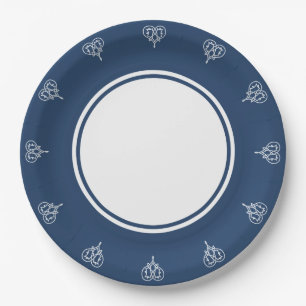 Cœurs Tissage Celtique sur Assiette en Papier Bleu