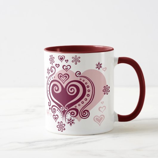 Coeurs tourbillonnants et tasse de fleurs (Droite)