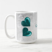 Coeurs turquoises Mug café personnalisé (Gauche)