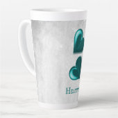Coeurs turquoises Mug latte personnalisée (Angle gauche)