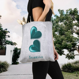 Coeurs turquoises Sac fourre-tout personnalisé