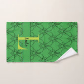 Coeurs verts Monogramme et nom Pickleball Sweat (Serviette à main)