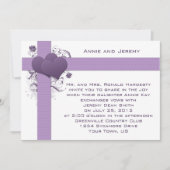 Cœurs violets sur invitation de mariage à rayures  (Devant)