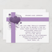 Cœurs violets sur invitation de mariage à rayures  (Devant / Derrière)