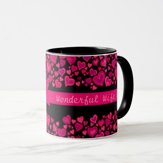 Coeurs "Wonderful Wife x" rouge rose noir mug (Devant droit)