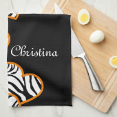 Coeurs zèbre orange Serviette de cuisine (Quart Plié)