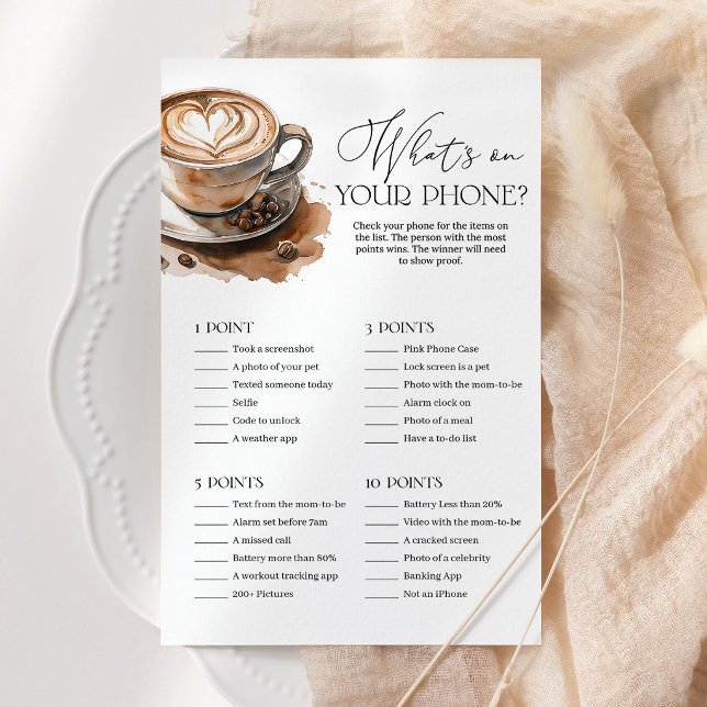 Coffe Baby Shower What's on Your Phone Partijspel (Creator heeft geüpload)