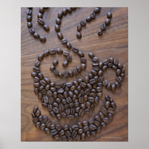Coffe cup illustrated using coffee beans poster