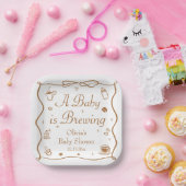 Coffee A Baby is Brewing Baby Shower Papieren Bordje (Feest)
