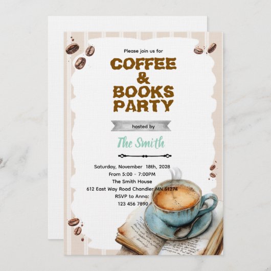 Coffee and book party invitation (Devant / Derrière)