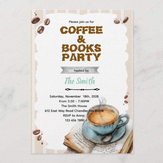 Coffee and book party invitation kaart (Voorkant)