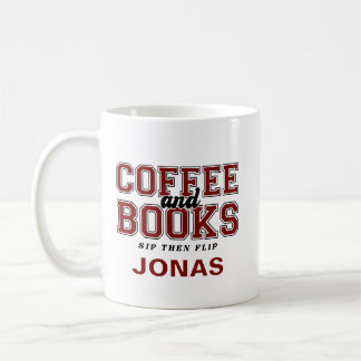Coffee and Books Sip Then Flip Bookworm Maroon Koffiemok