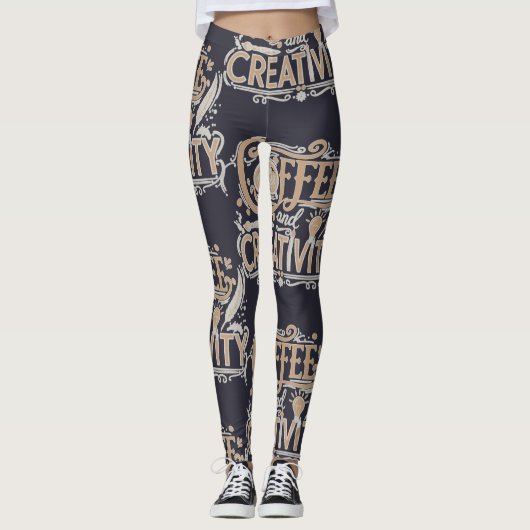 Coffee and Creativity Typography Leggings (Voorkant)