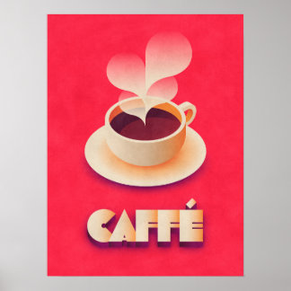 Coffee Art Deco Red Poster
