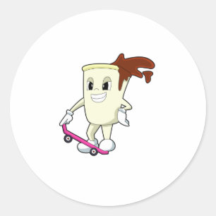 Coffee as Skater with Skateboard Ronde Sticker