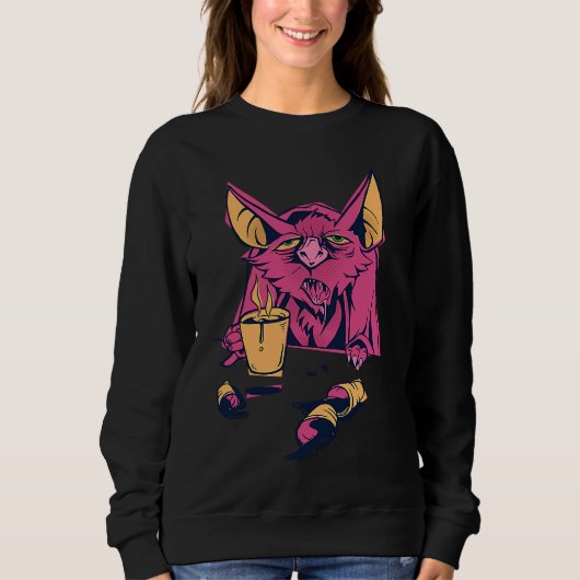 Coffee Bat Drinking Funny Bat Animal Drink Coffee  Trui (Voorkant)
