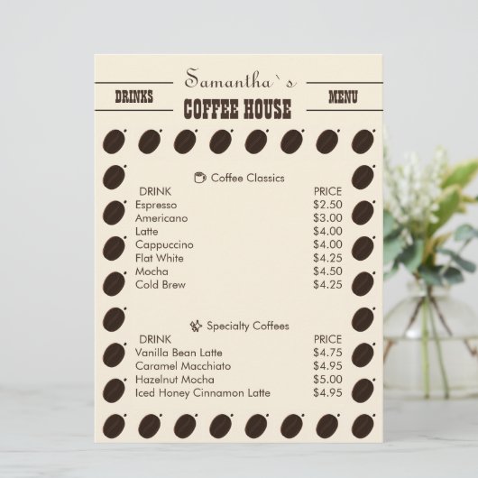 Coffee Bean Merk Zakelijk Professioneel Menu (Staand voorkant)