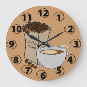 Coffee Beans Coffee Cup Round Wall Clock Grote Klok