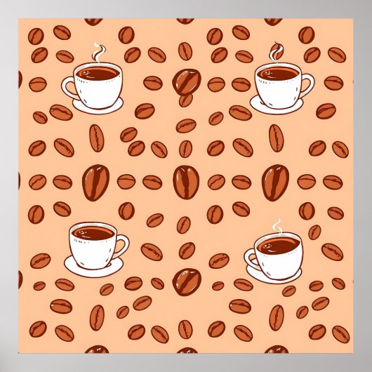 Coffee Beans Cups Cozy Pattern Poster (Voorkant)