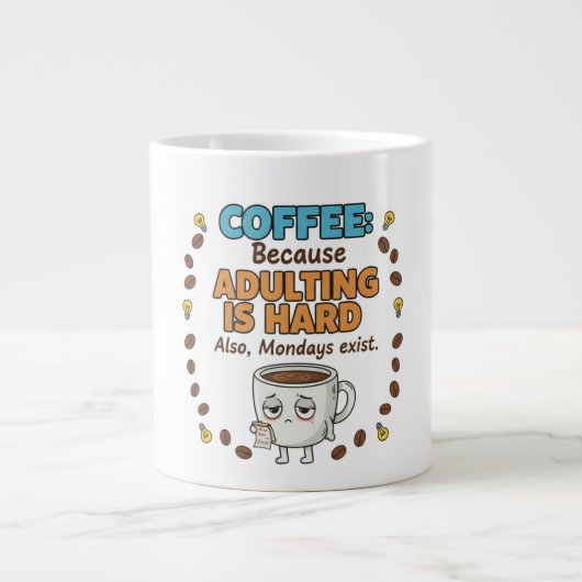 Coffee Because Adulting is Hard Extra Grote Beker (Voorkant)