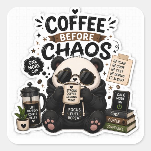 Coffee Before Chaos – Autocollant Café Panda Cozy (Devant)