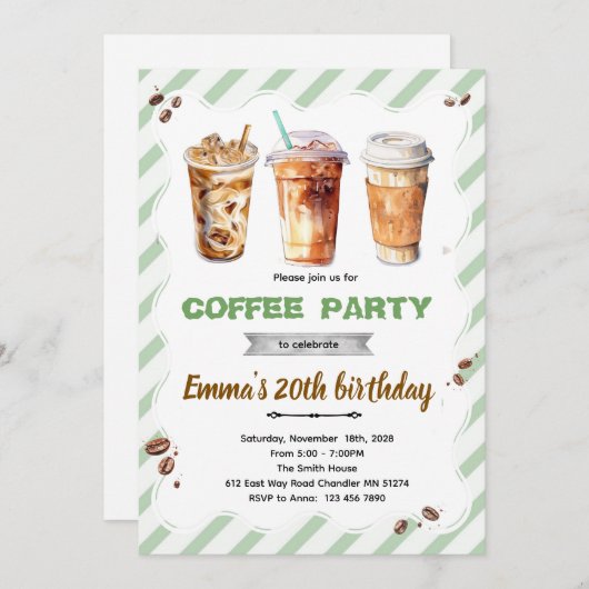Coffee Birthday Invitation Kaart (Voorkant / Achterkant)