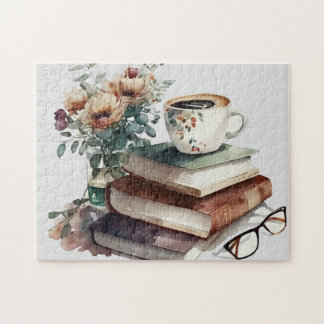 Coffee Boho Floral Green Brown Waterverf Legpuzzel